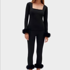 Sleeper Black Pajama Set with Feather Trim